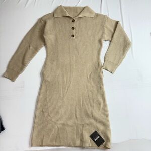 NWT! STYLEWE Tan Ribbed Knit Dress with pockets and collar long sleeve